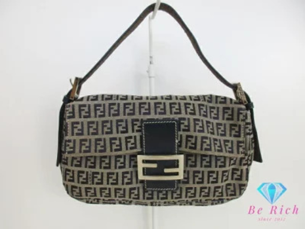 Fendi Hobo Bag Mamma Bucket Zucchino Navy Blue Canvas Handbag Zucca
